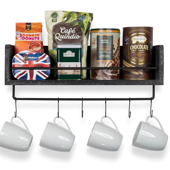 Rustic State Wall Mount Floating Wall Shelf with Rail and Hooks - Picture 3 of 7